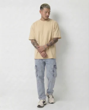 beige oversized solid color roundneck t shirt