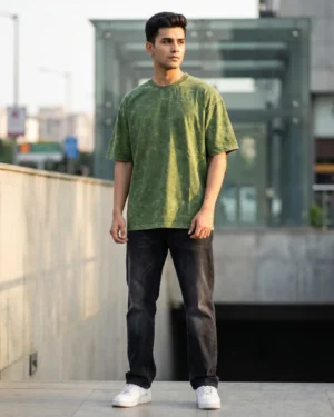 acid wash green oversized round neck t shirt