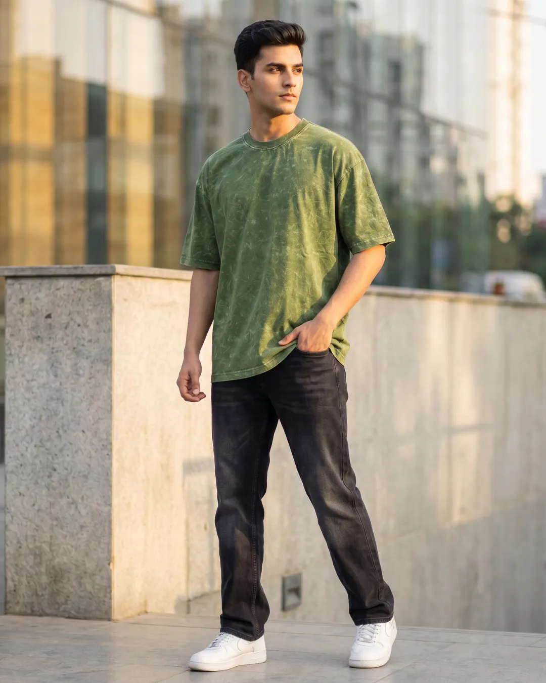 acid wash green oversized round neck t shirt