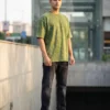 acid wash green oversized round neck t shirt
