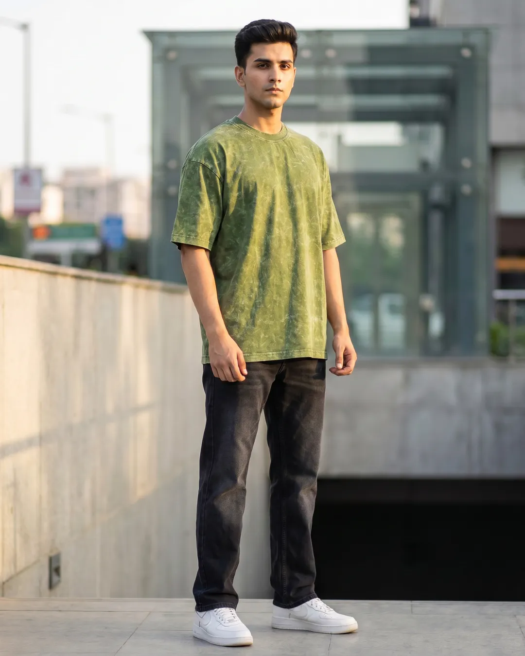 acid wash green oversized round neck t shirt