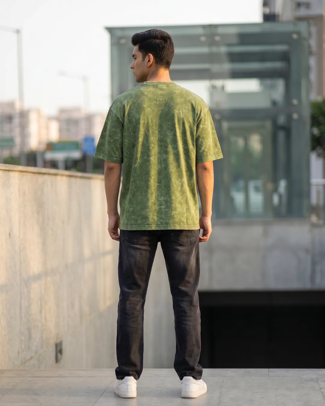 acid wash green oversized round neck t shirt