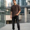 acid wash brown oversized round neck t shirt