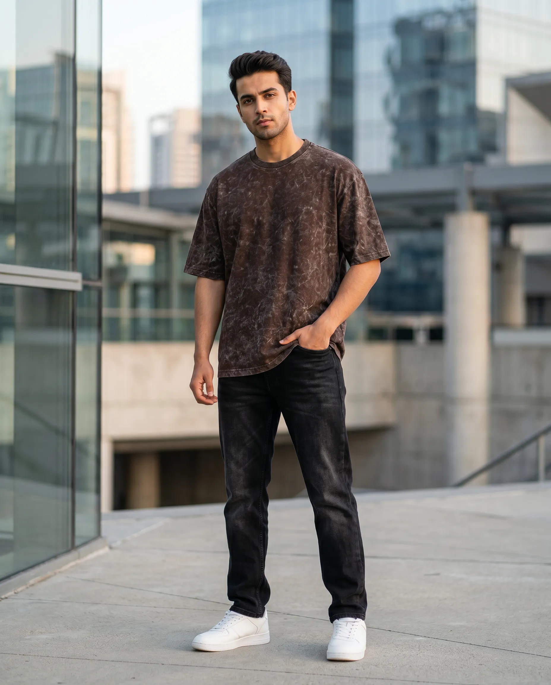 acid wash brown oversized round neck t shirt