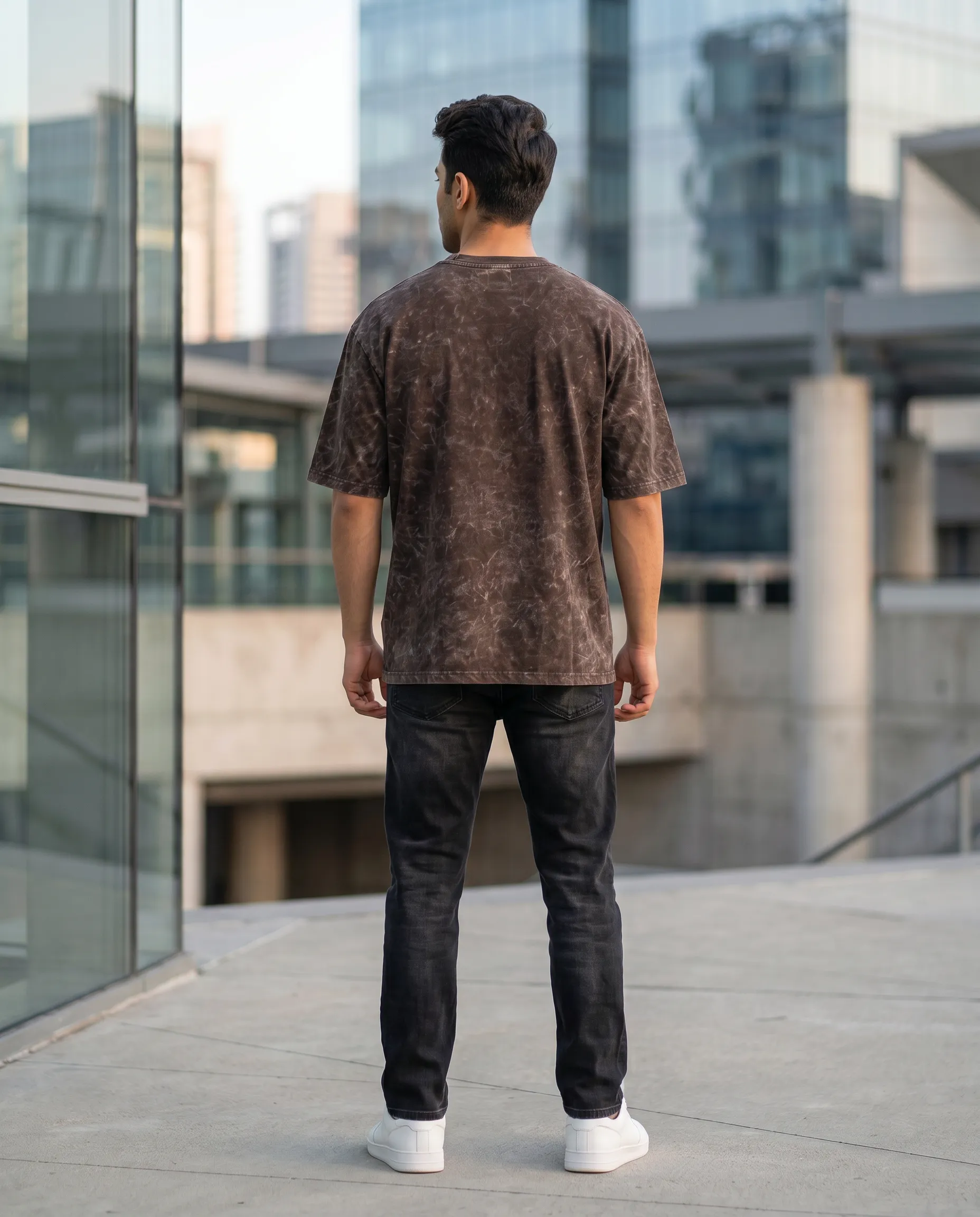 acid wash brown oversized round neck t shirt