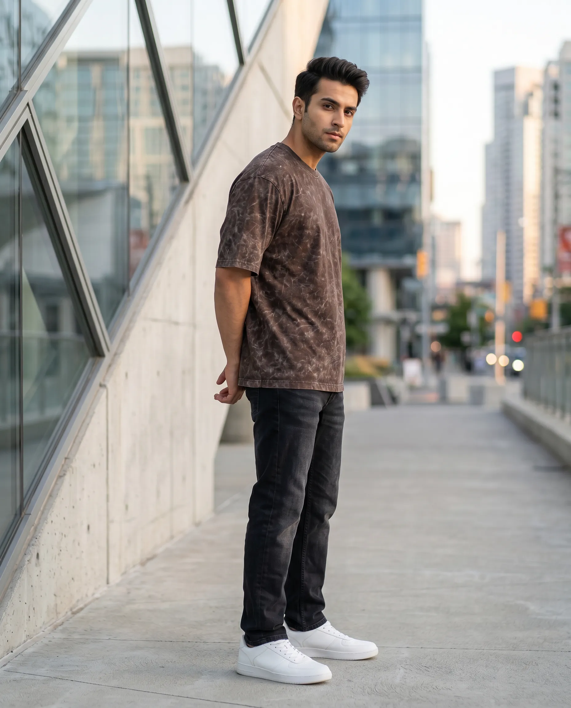 acid wash brown oversized round neck t shirt