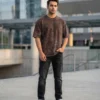 acid wash brown oversized round neck t shirt