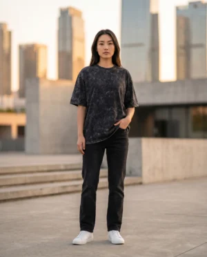 acid wash maroon oversized round neck t shirt