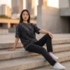 acid wash maroon oversized round neck t shirt
