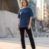 acid wash maroon oversized round neck t shirt