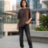 acid wash maroon oversized round neck t shirt