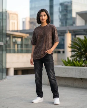 acid wash maroon oversized round neck t shirt