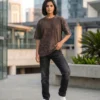 acid wash maroon oversized round neck t shirt