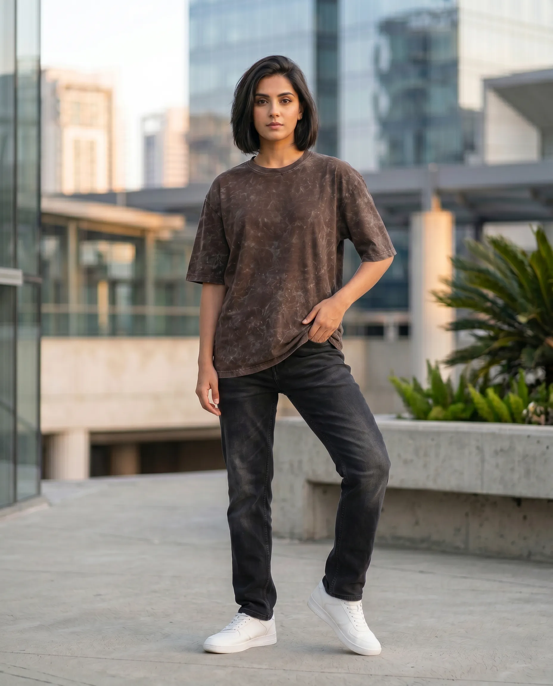 acid wash maroon oversized round neck t shirt