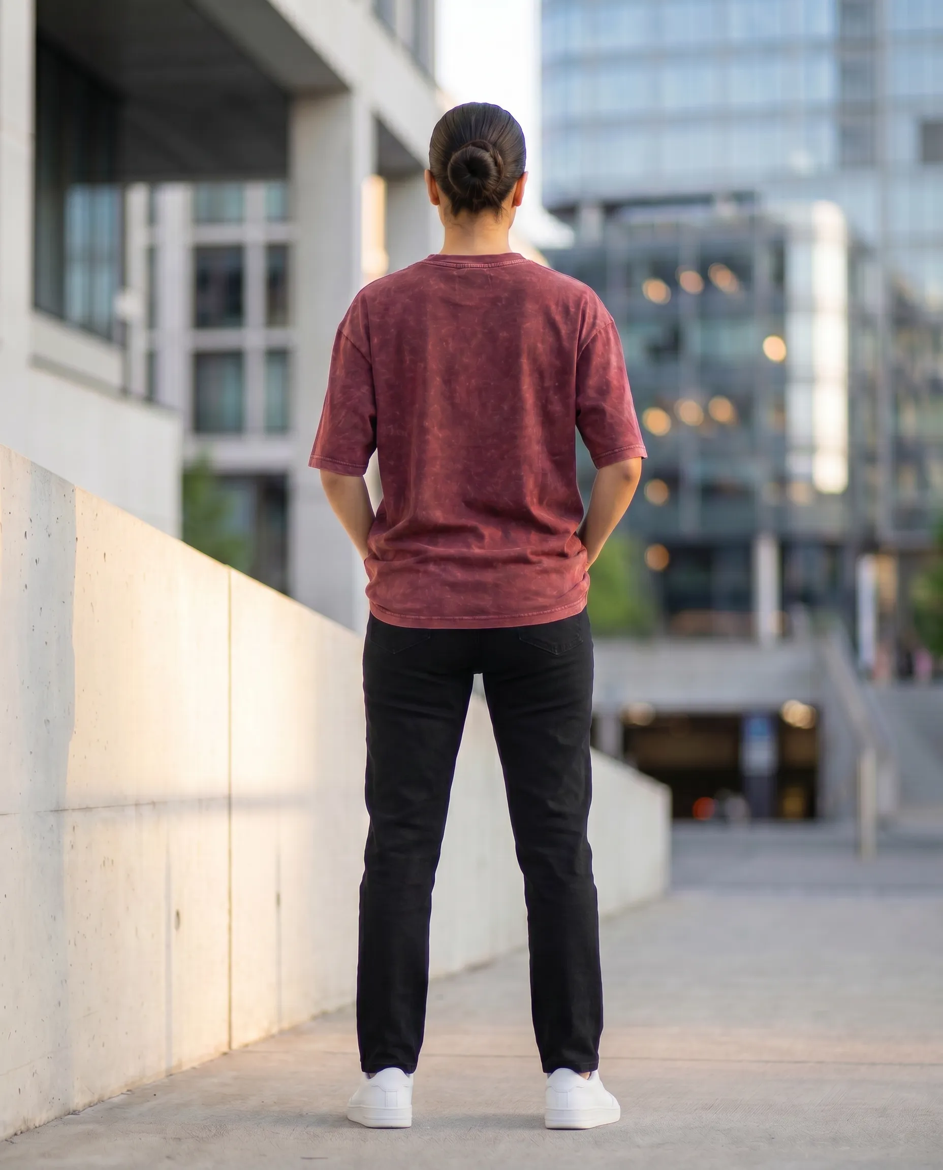 acid wash maroon oversized round neck t shirt