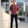acid wash maroon oversized round neck t shirt