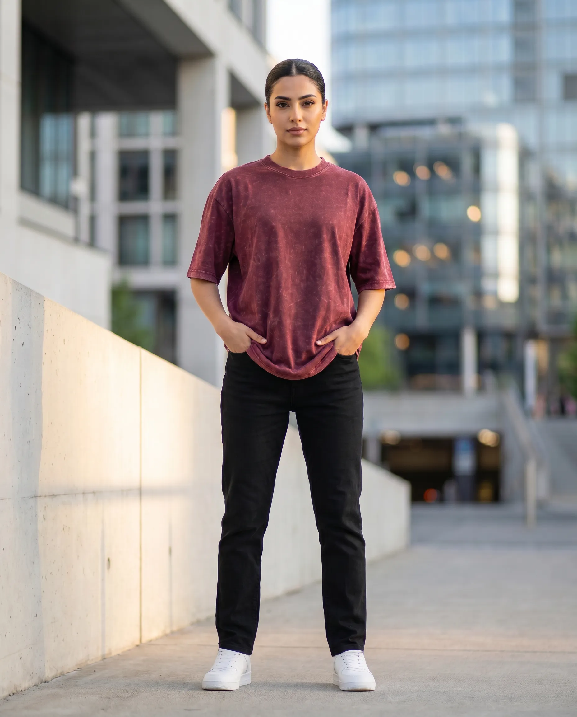 acid wash maroon oversized round neck t shirt