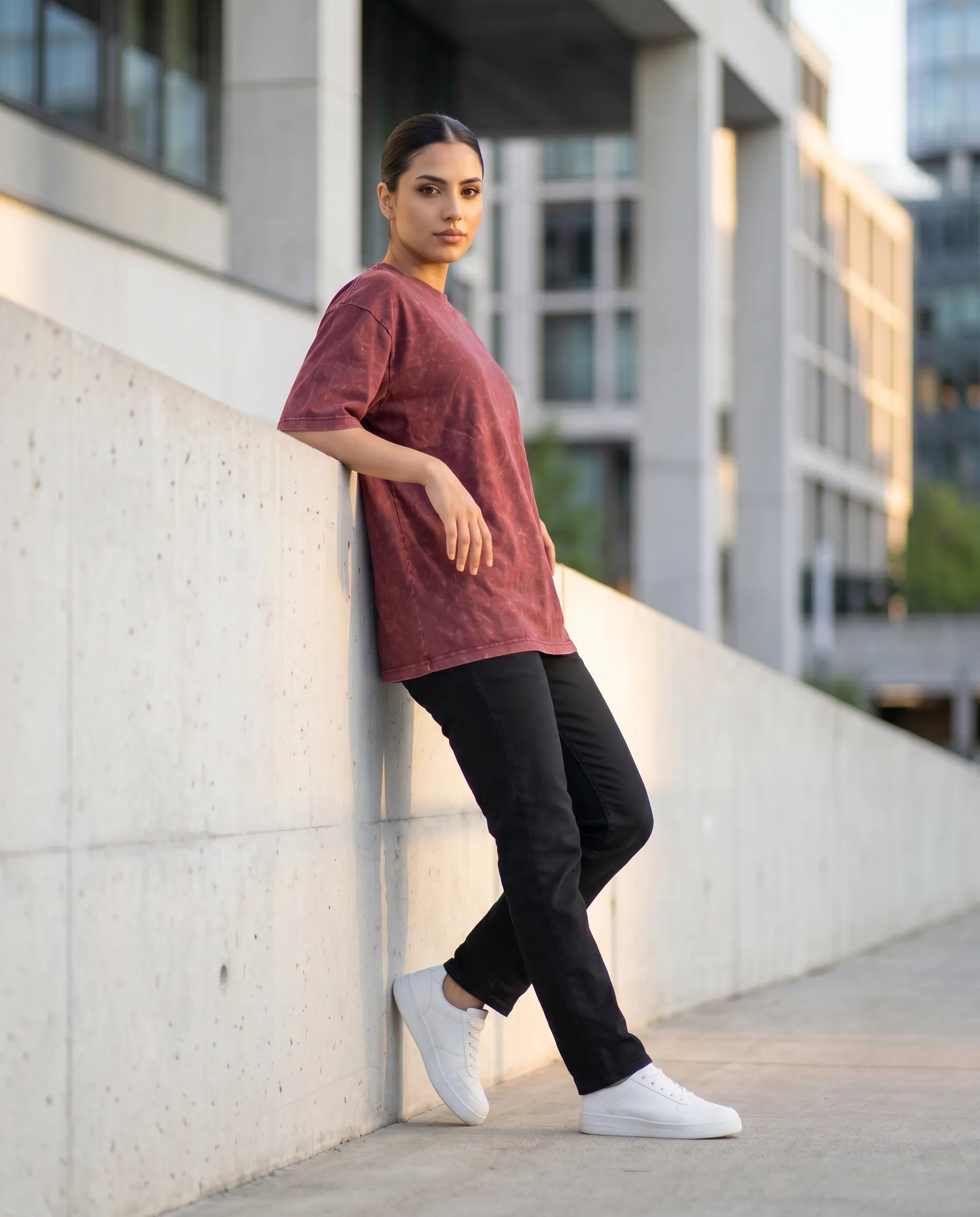 acid wash maroon oversized round neck t shirt