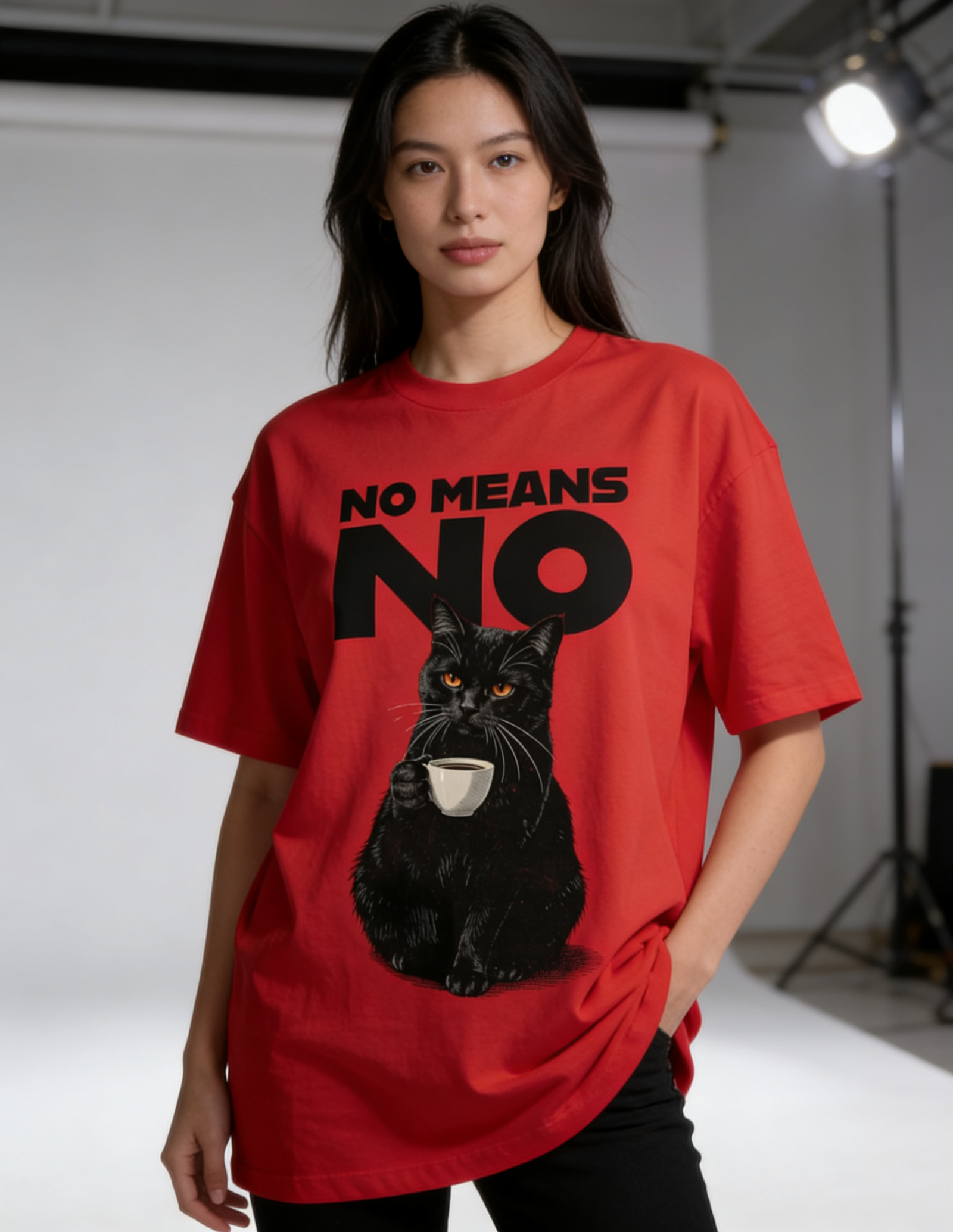 no means no oversized round neck t shirt women