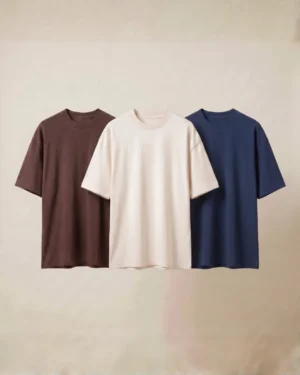 oversized t shirt combo of 3 off white, navy and brown