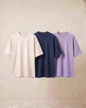 oversized t shirt combo of 3 off white, navy and lavender