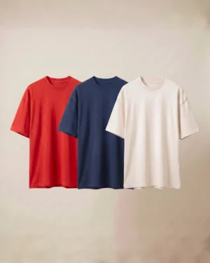 oversized t shirt combo of 3 off white, red and navy