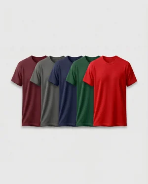 regular t shirt combo of 5 charcoal, navy, green, red and maroon