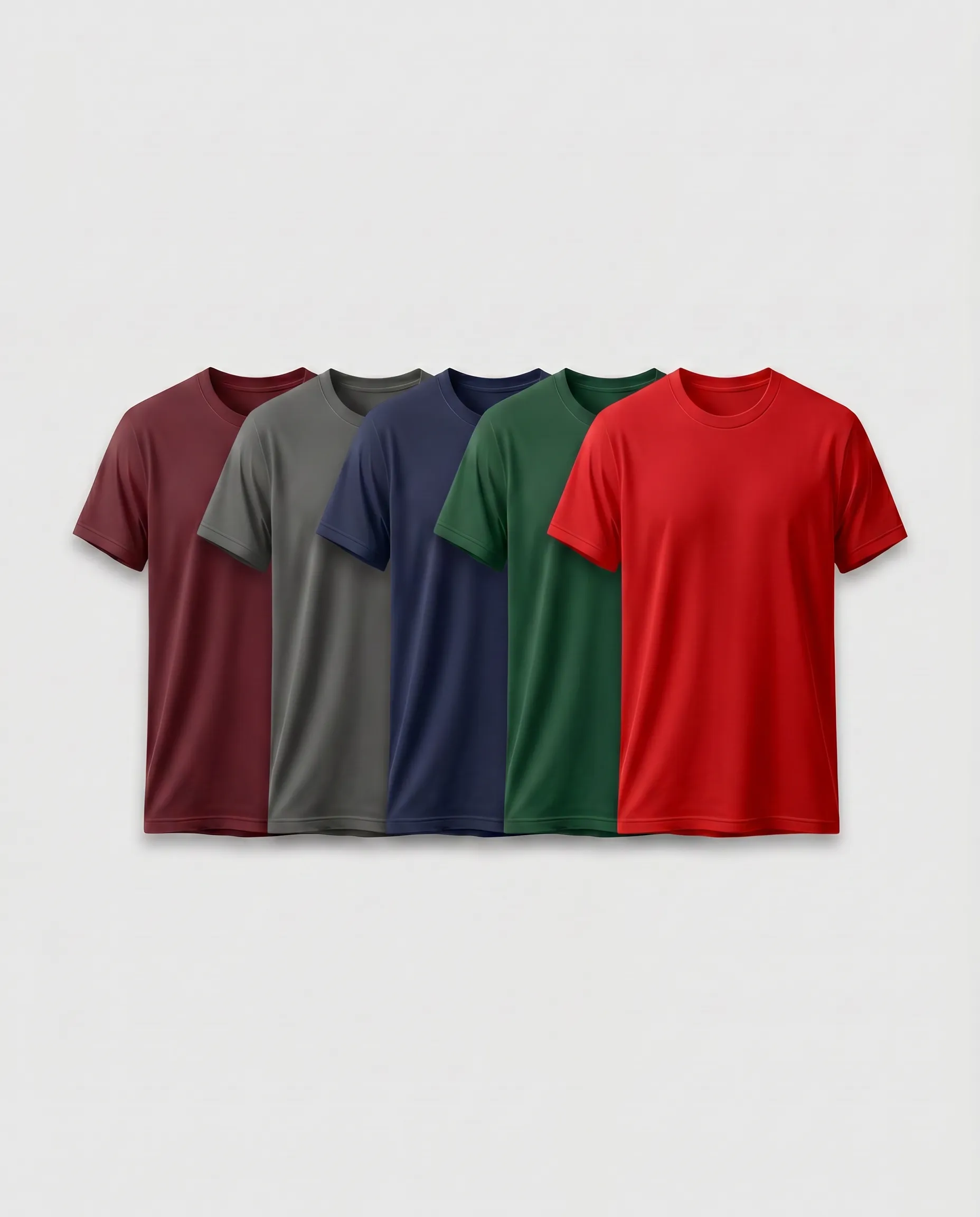regular t shirt combo of 5 charcoal, navy, green, red and maroon