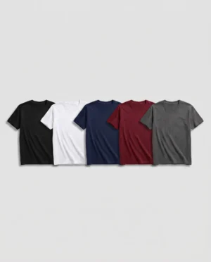 regular t shirt combo of 5 black, navy, white, charcoal and maroon
