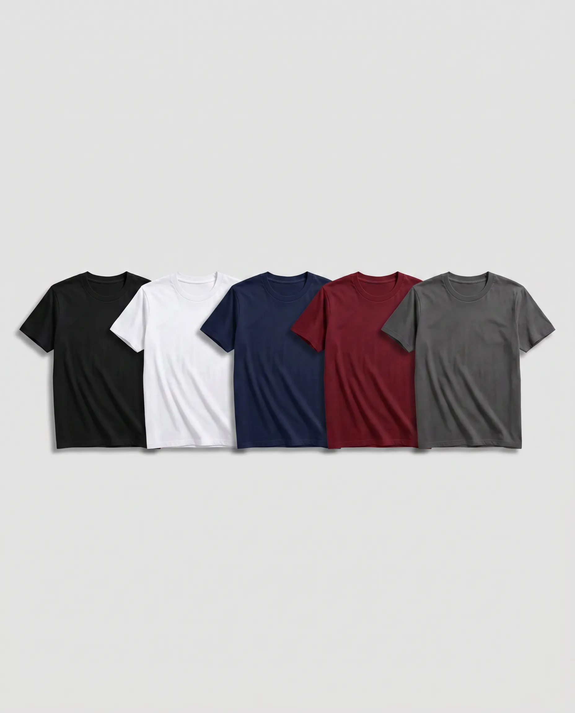 regular t shirt combo of 5 black, navy, white, charcoal and maroon