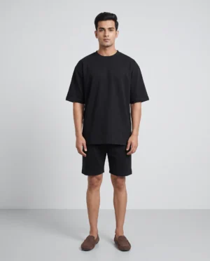 oversized drop shoulder round neck t shirt black