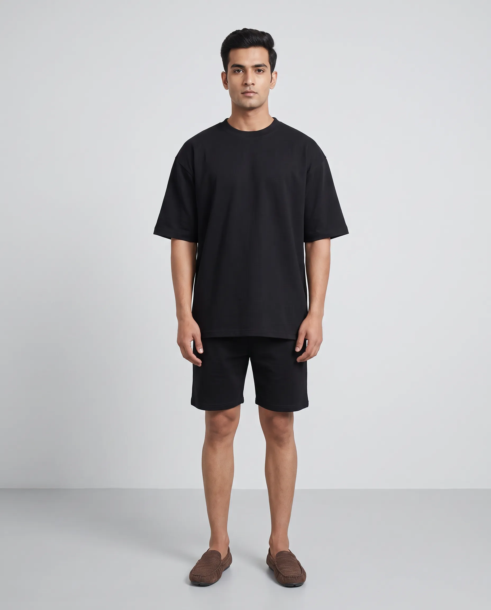 oversized drop shoulder round neck t shirt black