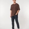oversized drop shoulder round neck t shirt red