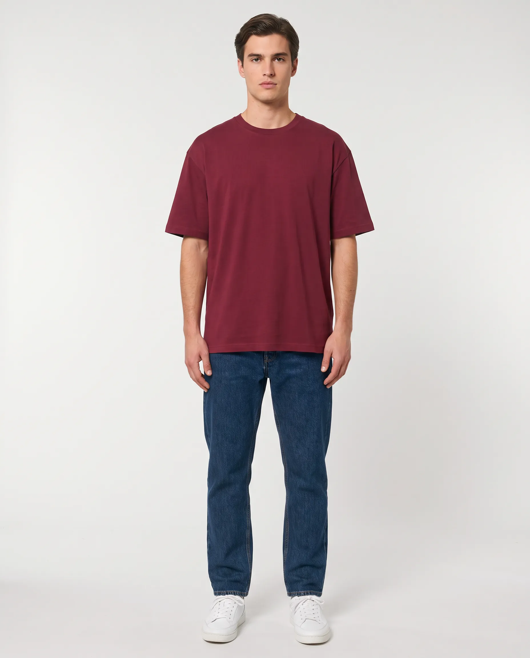 oversized drop shoulder round neck t shirt red