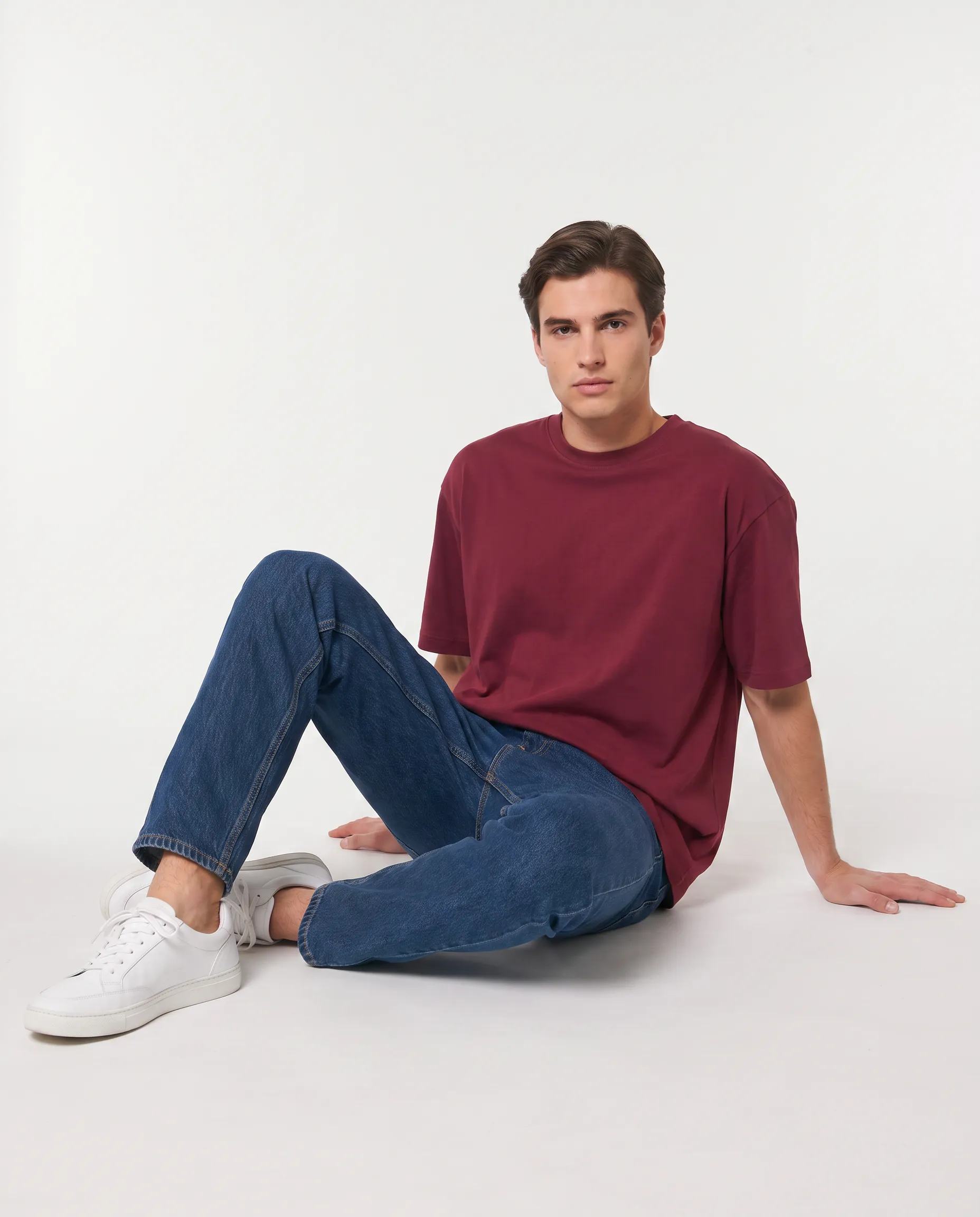 oversized drop shoulder round neck t shirt red