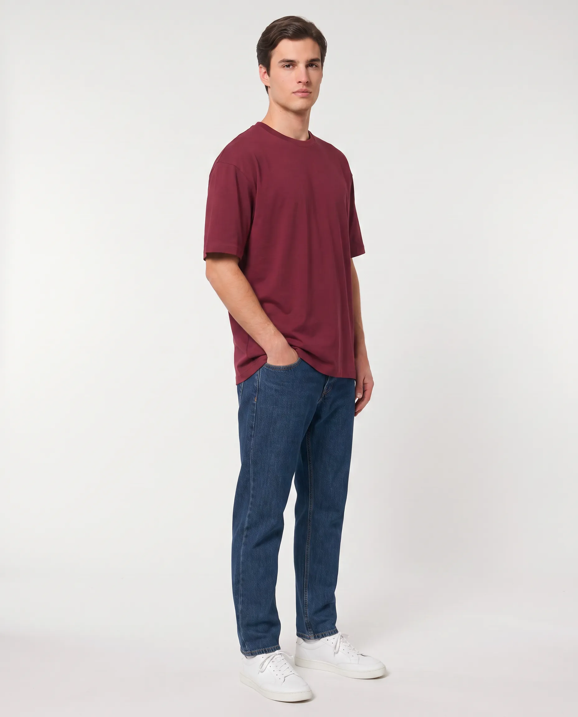 oversized drop shoulder round neck t shirt red
