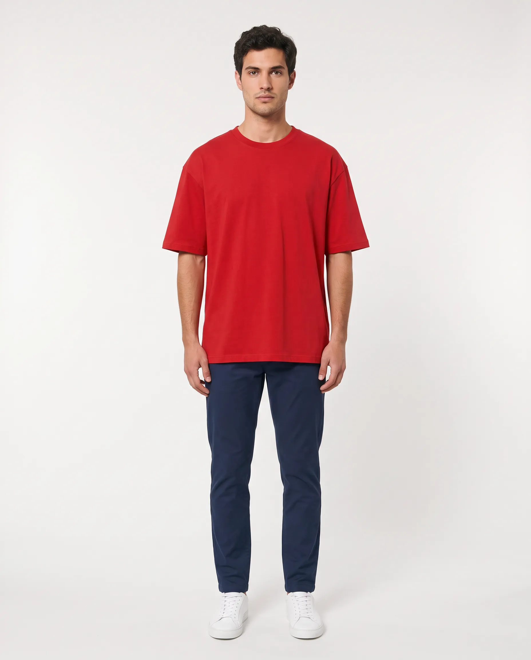 oversized drop shoulder round neck t shirt red