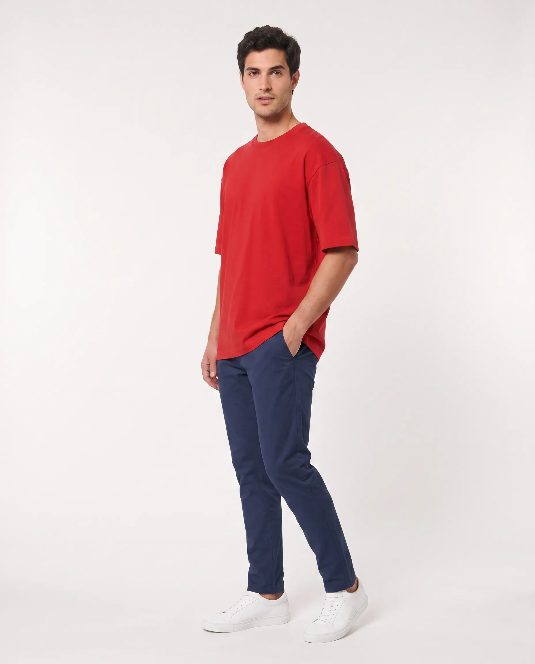oversized drop shoulder round neck t shirt red