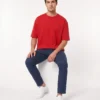 oversized drop shoulder round neck t shirt red