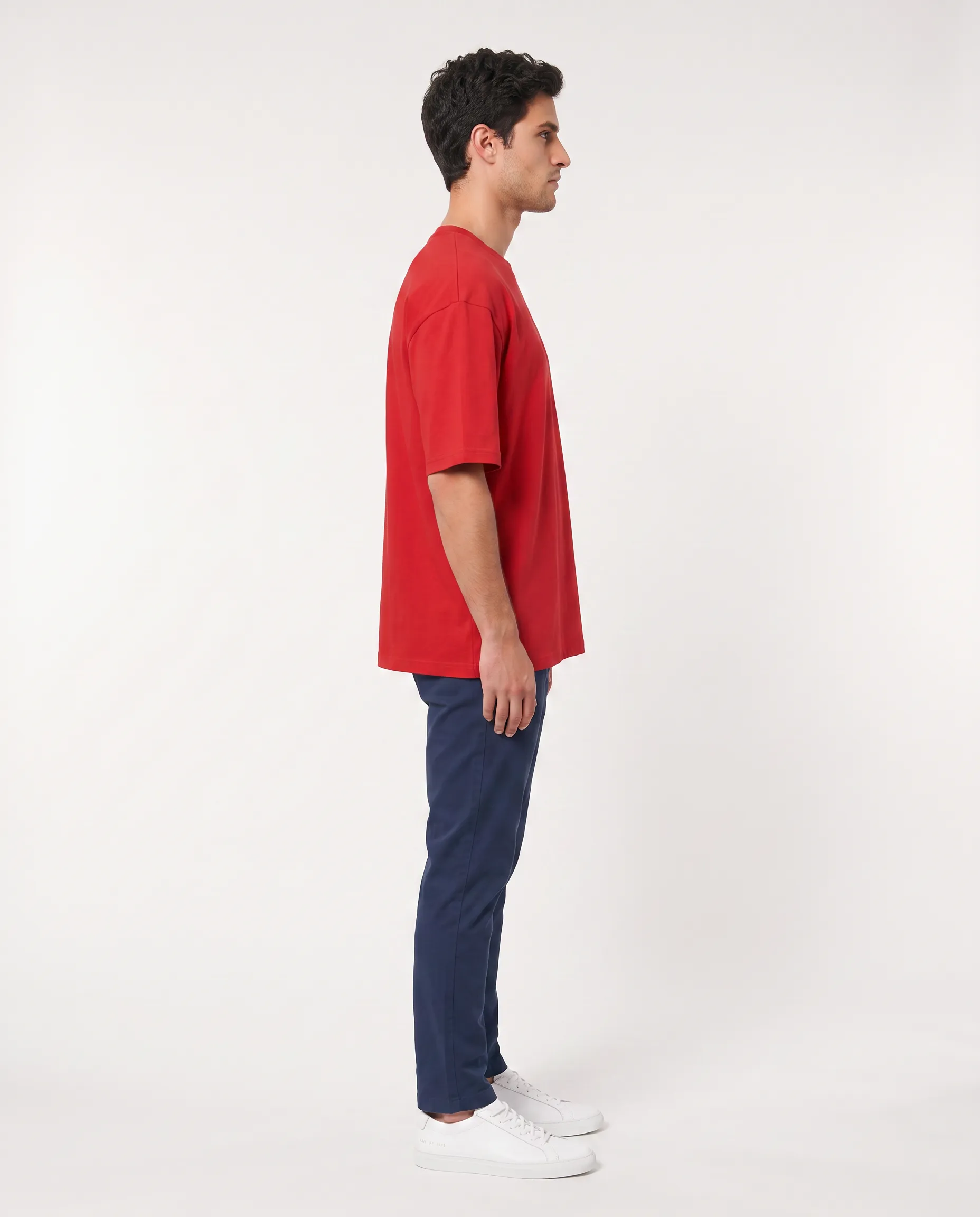oversized drop shoulder round neck t shirt red