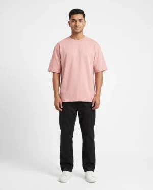 oversized drop shoulder round neck t shirt red