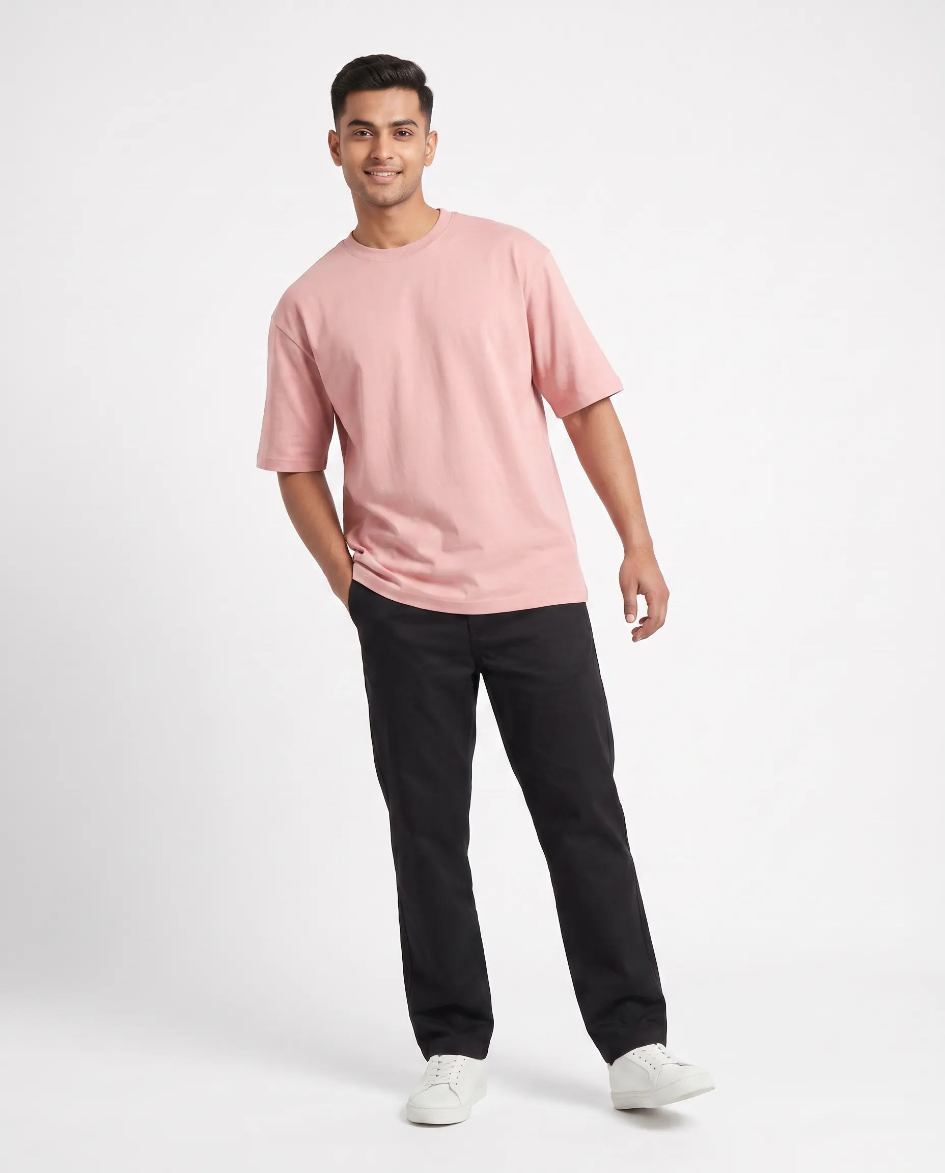 oversized drop shoulder round neck t shirt red